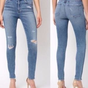 AGOLDE Sophie Skinny High Rise Distressed Crop Denim Jeans - Women's Size 26